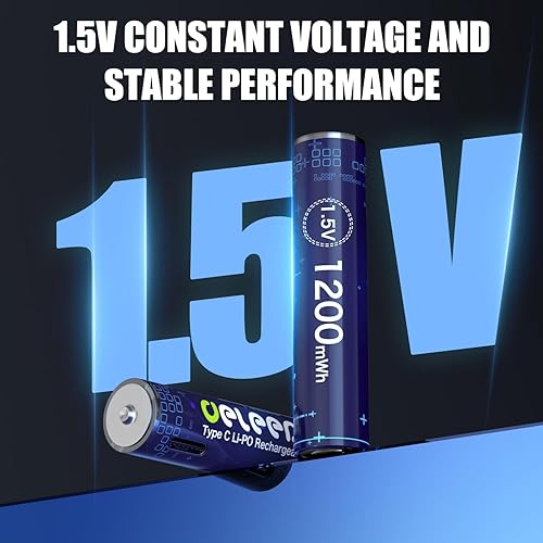 Miniatura 8 de Deleepow Baterías AAA recargables de litio AAA de 1200 mWh, paquete de 12 baterías recargables AAA de 1.5 V con cable USB de 1500 ciclos