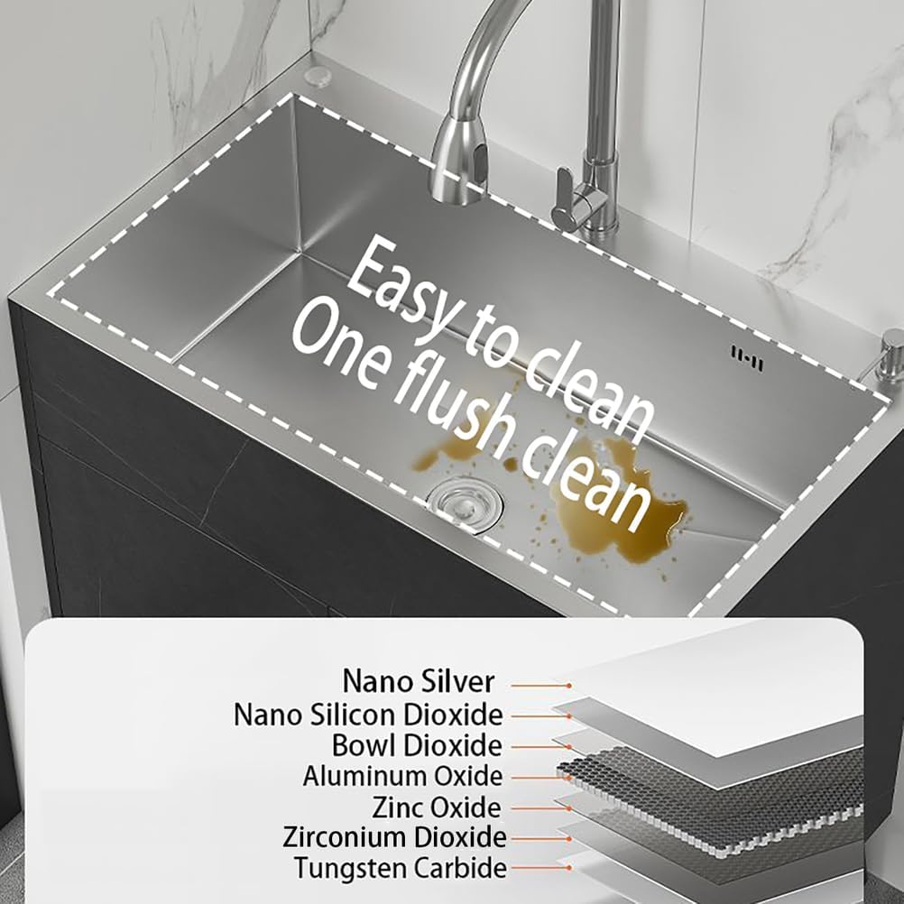 19.6-31.5In Stainless Steel Laundry Sink,with Cabinet Utility Tub with Draining Basket,Freestanding Deep Sink,with Hot And Cold,for Utility Room,Kitchen,Bathroom,Garage,White,50 * 40 * 78cm