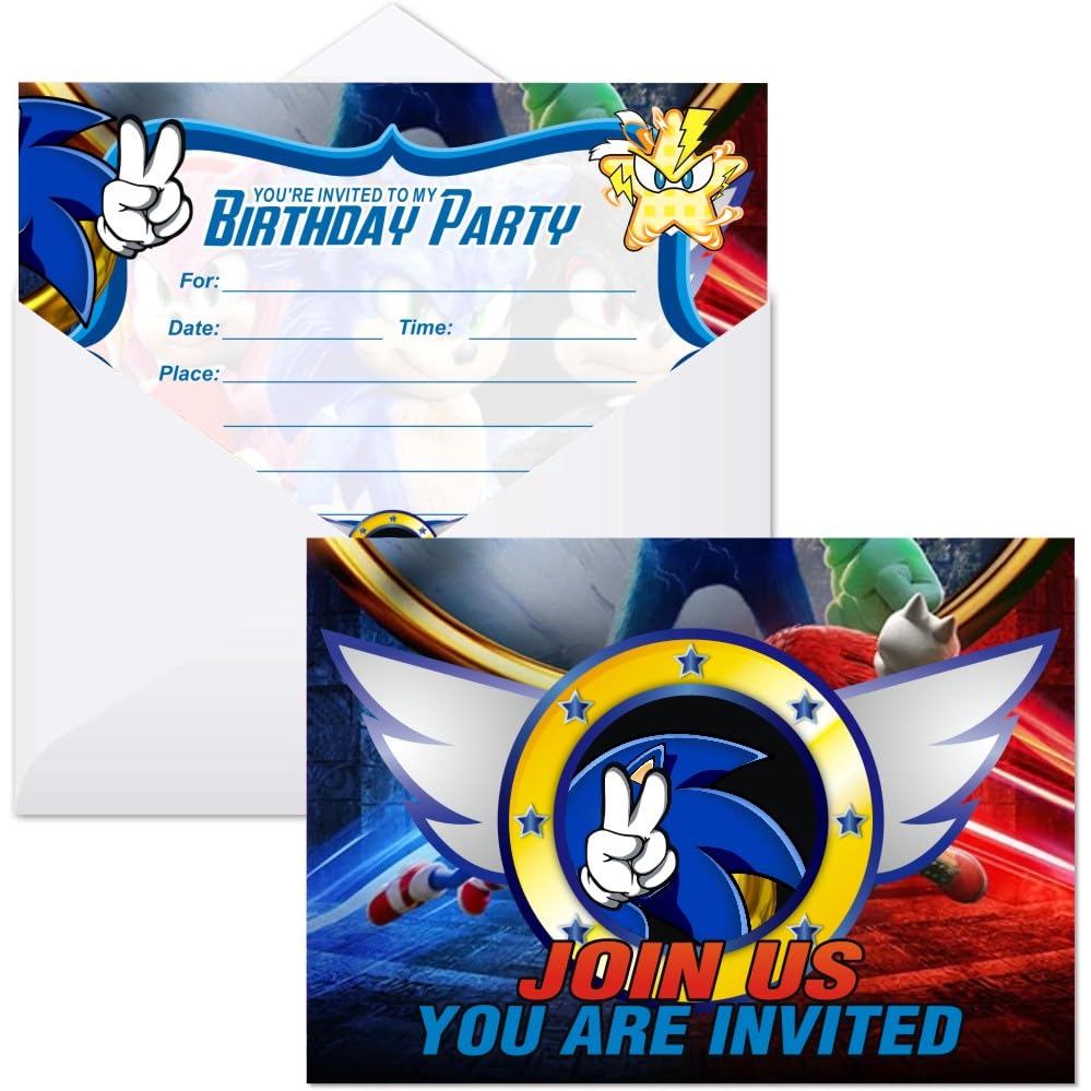 16 Pack Birthday Invitation Cards with Envelopes, Hedgehog Dog Party Supplies for Kids Birthday Decorations
