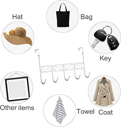 Miniatura 7 de Gancho para colgar sobre la puerta, para abrigo, toalla, bolsa, bata - 5 ganchos (blanco)