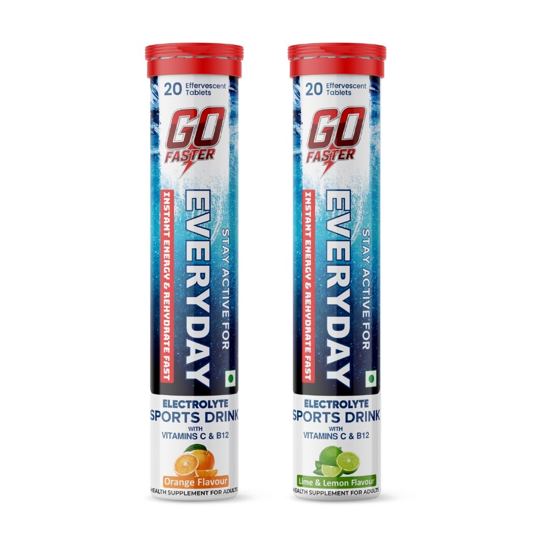 GOFASTER Everyday Electrolyte Energy & Hydration Drink - Low Sugar Sports Drink with 5 Essential Electrolytes, Vitamin C & B12, Orange - Lime & Lemon Flavor (2 x 20 Tablets)-image-43