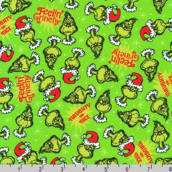 Cotton How The Grinch Stole Christmas Feelin Grinchy Heads Officially Licensed by Dr. Seuss Enterprises Robert Kaufman Holly Cotton Fabric Print by The Yard (ADED-22567-240HOLLY)