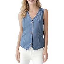 Women's Denim Sleeveless Casual Vest for women, Jean Vest Top, Light Wash, V Neck, Button Front with Dual Pockets