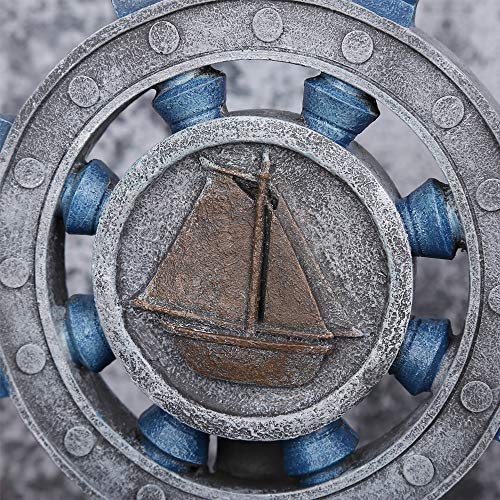 H&W Resin Rudder Figurine, Nautical Décor, Helm Model Statue Ornament for Home Garden Bar, Indoor Outdoor Tabletop Decoration, Antique Boat Anchor Mediterranean Style, Blue (HH19-D3) - Image 4