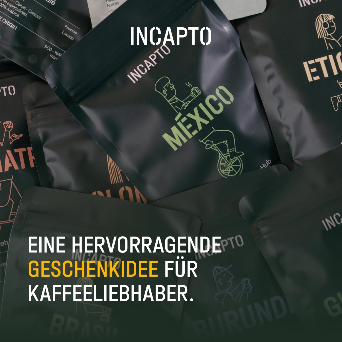 Incapto Kaffeebohnen Probierset Worldwide | Auswahl von 10 Ursprüngen der Welt | Spezialitäten-Kaffee | 100% Arabica | Ideal als Kaffee Geschenkset | Für Kaffeeliebhaber | 10 Packungen à 100g