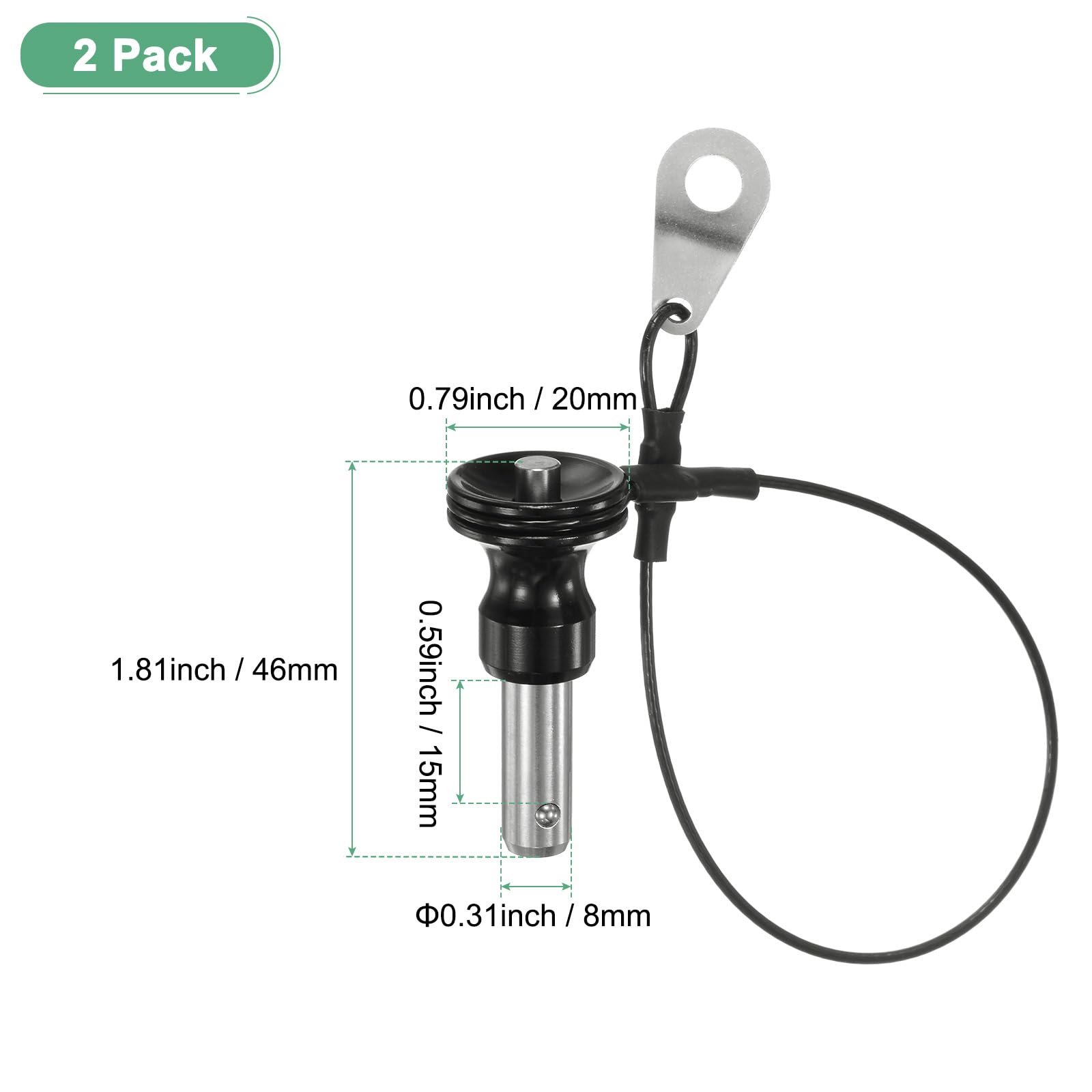M METERXITY 2Pcs Ball Locking Pins 8mm Dia 15mm Usage Length Push-Button Quick Release Pin, 8mm x 15mm - Image 3