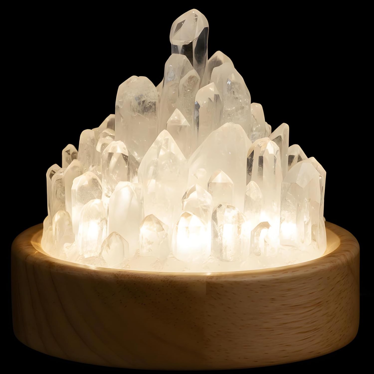 Healing Crystals Lamp with Wooden Light Base, Clear Quartz Night Lamp, Natural Healing Crystal Atmosphere Lamp, 8 Colours Dimming Mode Bedroom Lamp Suitable Night Light for Office Home Christmas Decor