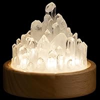 Gantok Healing Crystal Lamp with Wooden Base - Clear Quartz Night Light, 11 Colors, 12 Brightness Levels for Meditation, Bedroom & Home Decor
