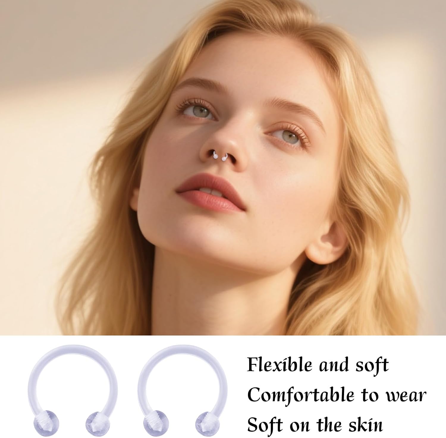 Penitue 38pcs Clear Piercing Retainers, Retainer Jewelry for Earrings Nipple Nose Belly Tongue Labret Eyebrow Lip Ear Ring for Surgery MRI and Work