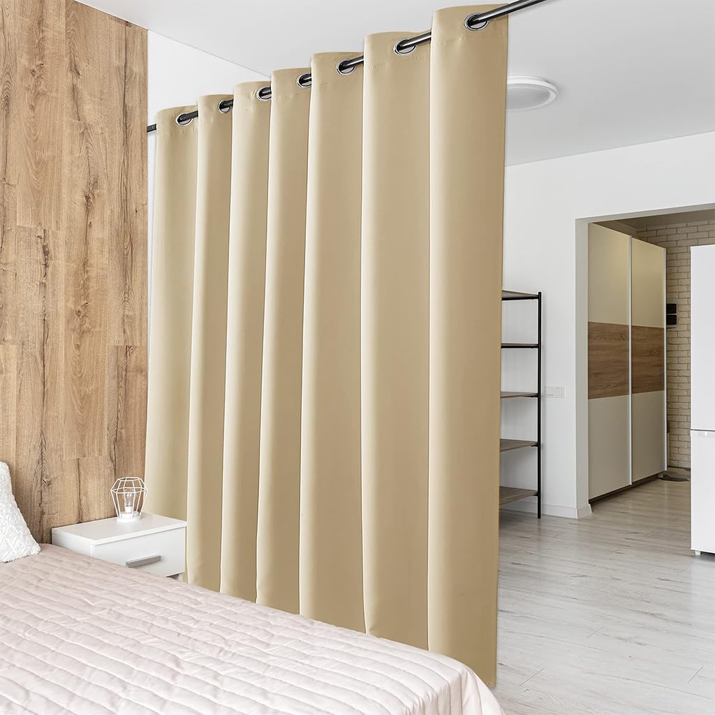 PONY DANCE Tenda divisoria extra larga per la privacy, con occhielli lunghi, isolamento termico, super morbida, oscurante, risparmio energetico e pannello insonorizzante, 1 pannello, 254 x 240 cm