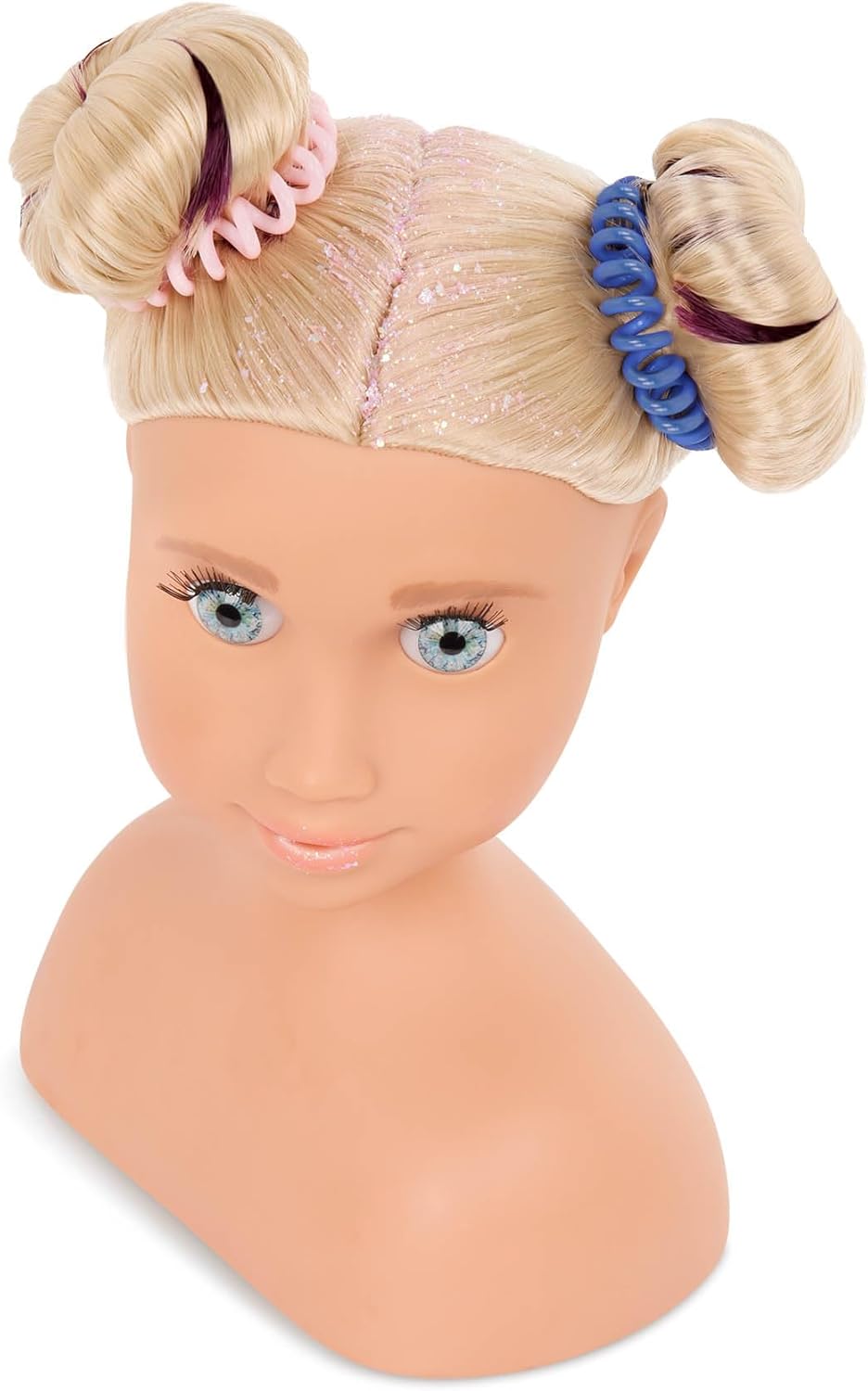 Our Generation Sparkles of Fun Styling Head Deanna - Long, Thick Blonde Hair, Peekaboo Highlights, Pom Pom Hair Clips, Glitter for Face and Hair, Movable Head, Soft Eyelashes - Hairdressing Set