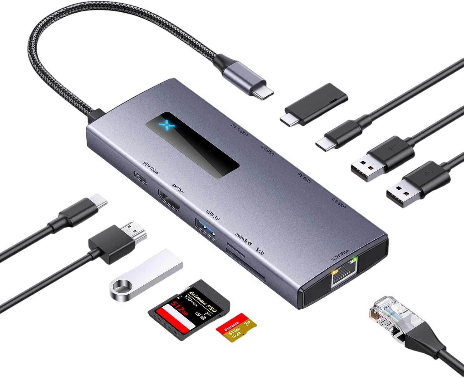 USB C Hub, Laptop Docking Station Monitor, 10 in 1 Type-C Multiport Adapter with HDMI,PD100W, USB A and C 3.0 Ports, SD/Micro SD Card, Ethernet Dock for Mac/Dell/HP/Surface/Steam Deck