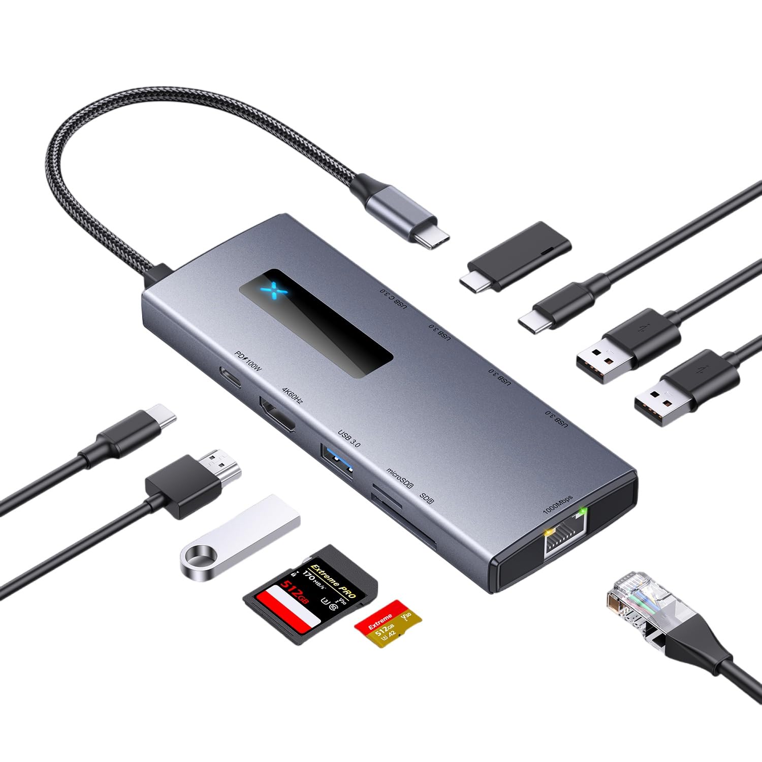 USB C Docking Station HDMI Display, 10-in-1,Laptop Multiport Adapter, USB A and C 3.0 Ports, SD/Micro SD Card, PD100W Fast Charging, Compatible with MacBook/Dell/HP/Lenovo ThinkPad/Surface