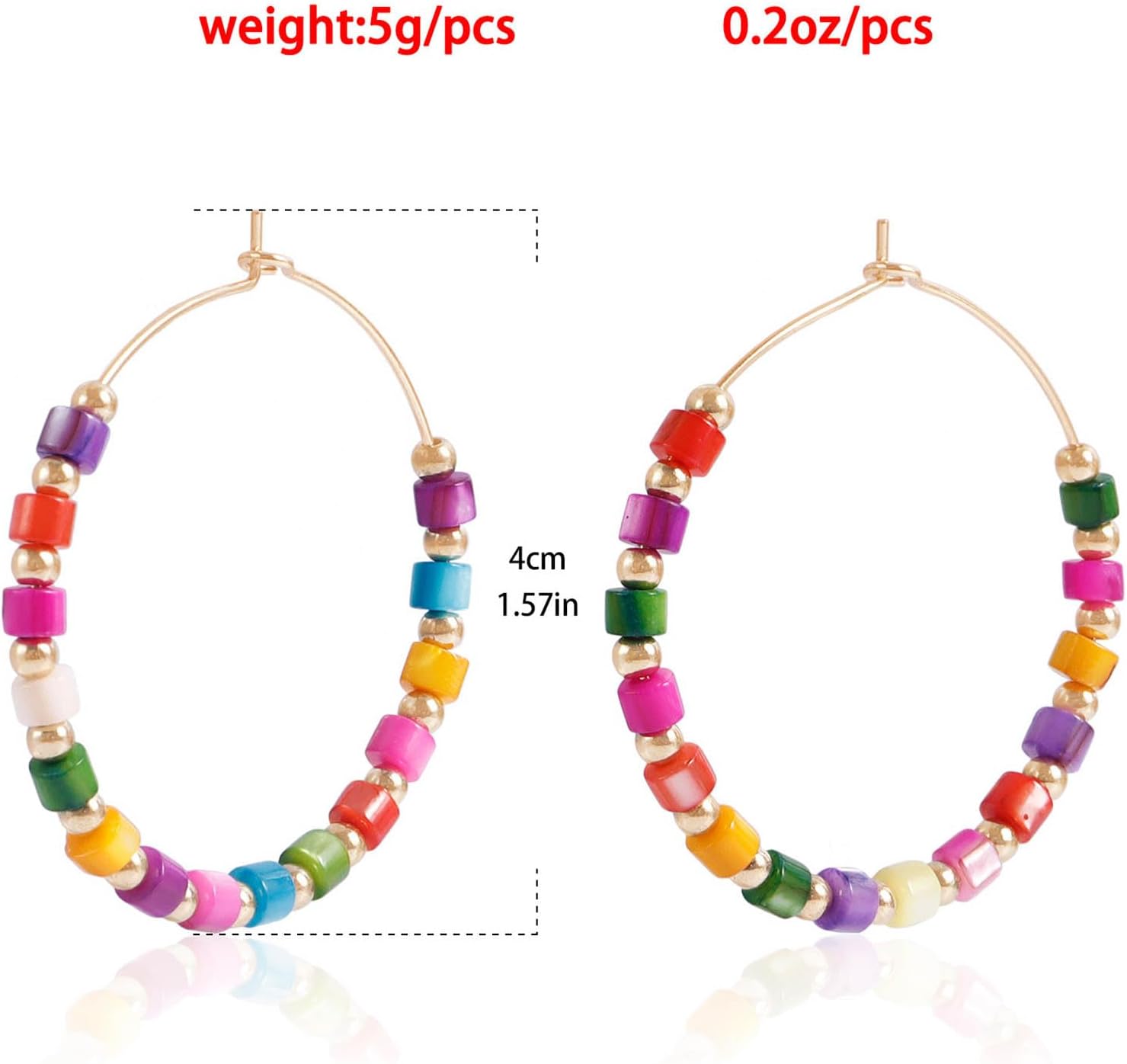 Boho Rainbow Seed Beaded Circle Earrings Circle Bead Hoop Earrings Colorful Bead Hoop Dangle Earring Acrylic Multi Color Beads Round Earring Jewelry for Women - Image 5