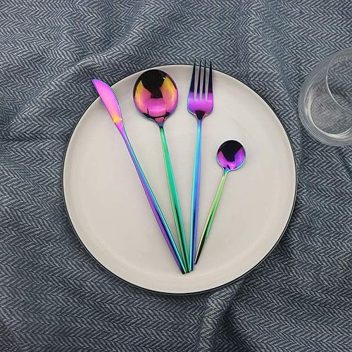 Image of 8 pcs Flatware Set,Rainbow Silverware Set for 2, Knife Fork Spoon, Stainless Steel Home Dinnerware Tableware,Mixed Cutlery Set Eating Utensils for Restaurants (8 Pcs Rainbow)