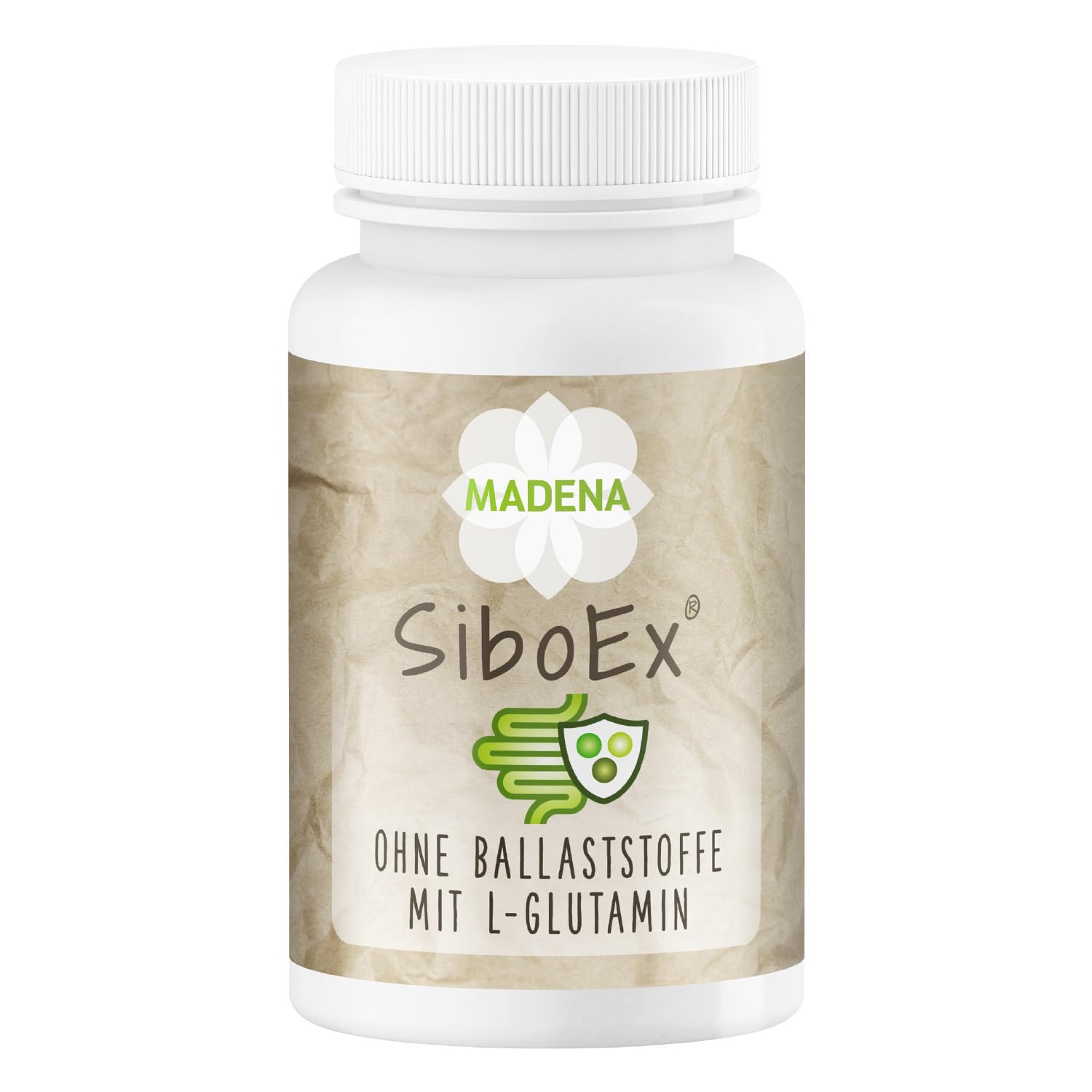 MADENA SiboEx Darmbakterien-Komplex ohne lösliche Ballaststoffe, 60 Kapseln mit 10 Bakterienstämmen (20 Mrd.) inkl. Bacillus coagulans, subtilis & clausii und L-Glutamin, vegan