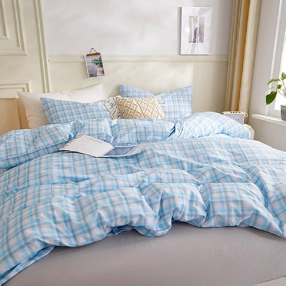 Get Special Price AMZTOP 【Latest Arrival】 Duvet Cover Bedding Stripes Duvet Cover Queen Long Staple Silky Cotton Beige Purple Patchwork Stripes Comforter Cover Full with Zipper Closure for Kids,NO Comforter NO Sheet