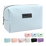 MAANGE Small Makeup Bag, Travel Cosmetic Bag Make Up Bag for Purse Makeup Pouch PU Leather Portable Versatile Zipper Pouch For Women (White)