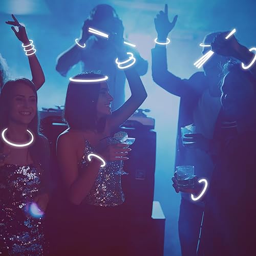 Miniatura 7 de 300 pulseras blancas de palo brillante a granel de 8 pulgadas con conectores que brillan en la oscuridad, suministros de fiesta de neón iluminados