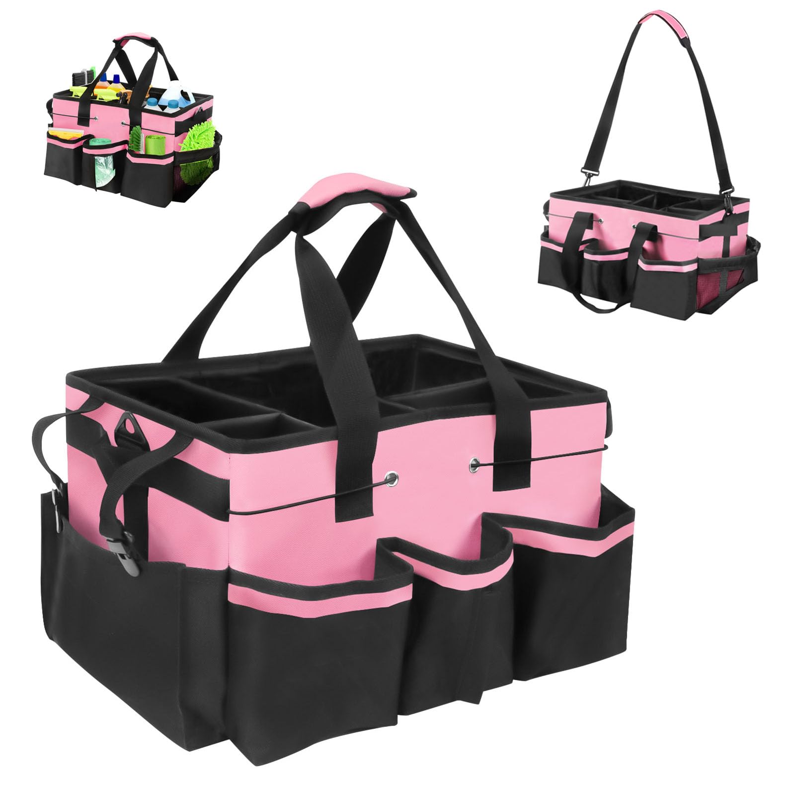 Panier de nettoyage avec poignée rose pour stopper le désordre des sprays