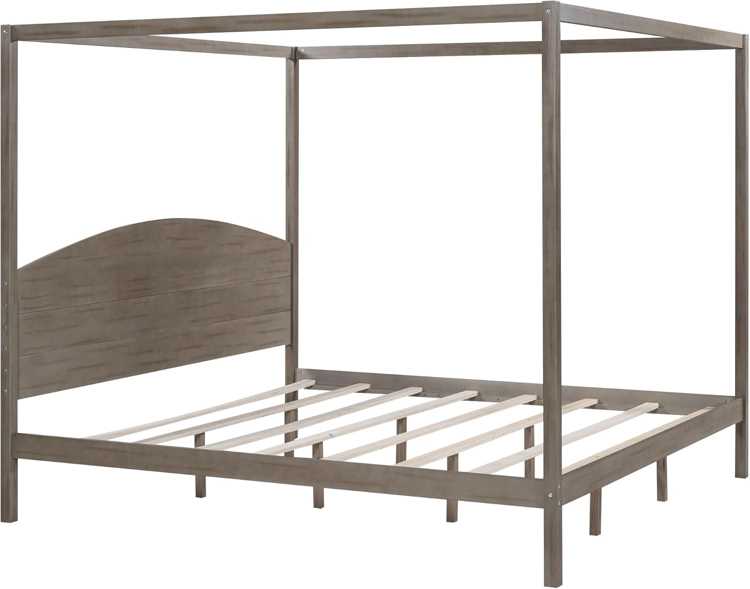 King Size 4-Poster Canopy Bed with Headboard and Slats Support Legs, Modern Wooden Platform Bed Frame for Kids Teens Adults Bedroom, No Box Spring Needed (Brown Wash-03)