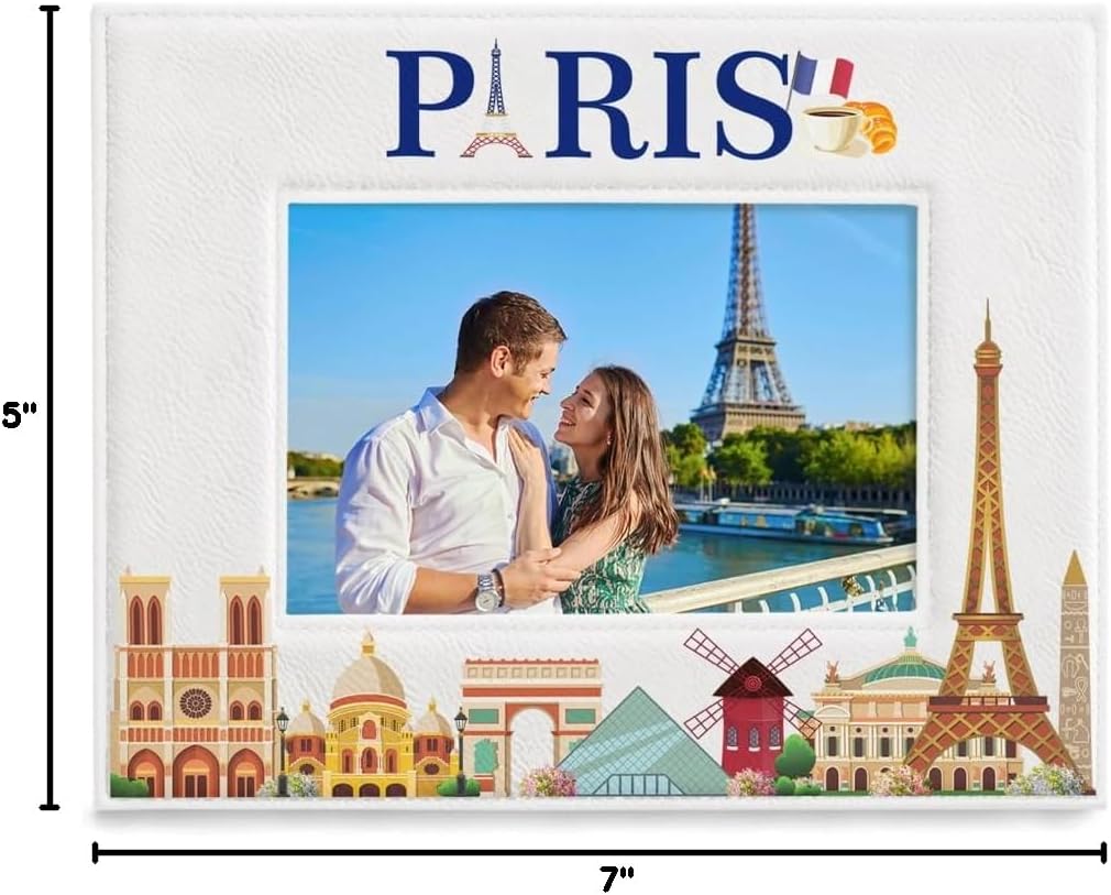 KATE POSH Paris Picture Frame, Paris Family Vacation, Wedding, Engagement, Paris Decor, Eiffel Tower Picture Frame (5x7-Horizontal)