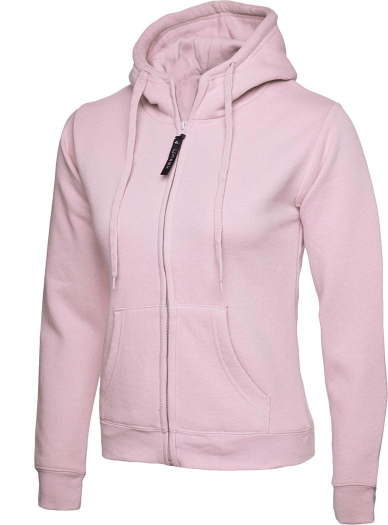 Uneek Uc505 Ladies Classic Full Zip Hooded Sweatshirt Pink 2xl