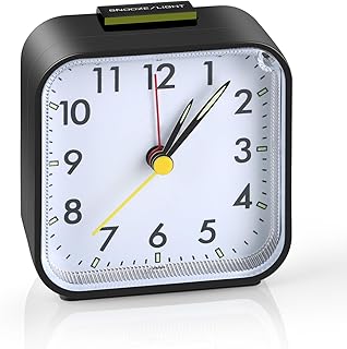 Reloj Despertador Analógico Silencioso de Mesilla y Viaje Con Luz Nocturna y Función de Repetición Para el Hogar (Negro)