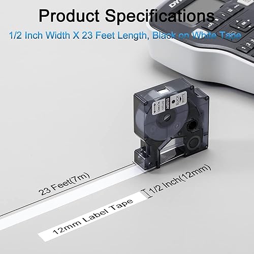 Miniatura 3 de MarkDomain Paquete de 6 cintas de repuesto para etiquetas Dymo 45013 S0720530 negro sobre blanco repuestos de 12 pulgada compatibles con DYMO