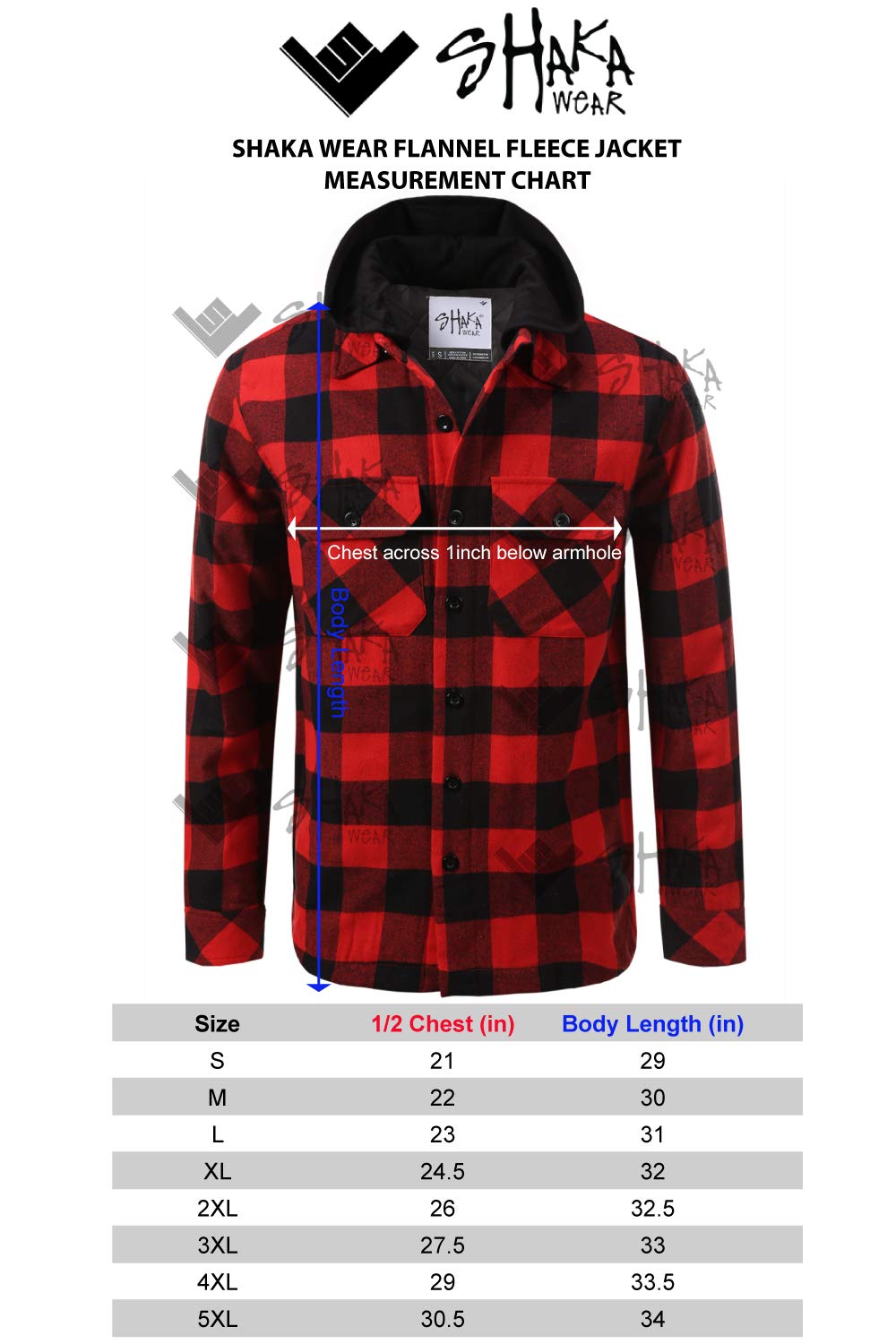 Shaka Wear Men's Plaid Flannel Shirt Jacket - Quilted Lined, Long Sleeve, Regular & Big Sizes