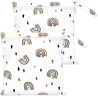 2 Pack Waterproof Bags, Reusable Swim Bags with Zipper for Baby Items, Clothes, Gym and Swimming (Rainbow)