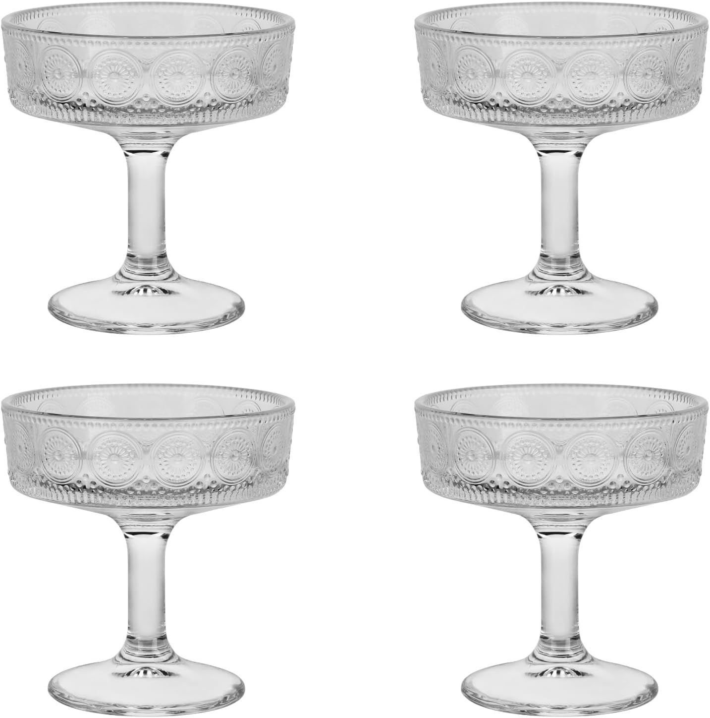 Vintage Champagne and Martini Glasses, Set of 4, 6 oz Long Stem Coupe Glasses – Elegant Crystal Glassware for Bars, Parties, and Home Use (Style 2)