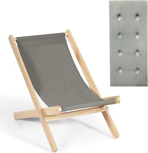 Giantex Silla de playa para exteriores, tumbona para sala de estar interior con 3 posiciones ajustables, marco de madera, cojín grueso, para tomar