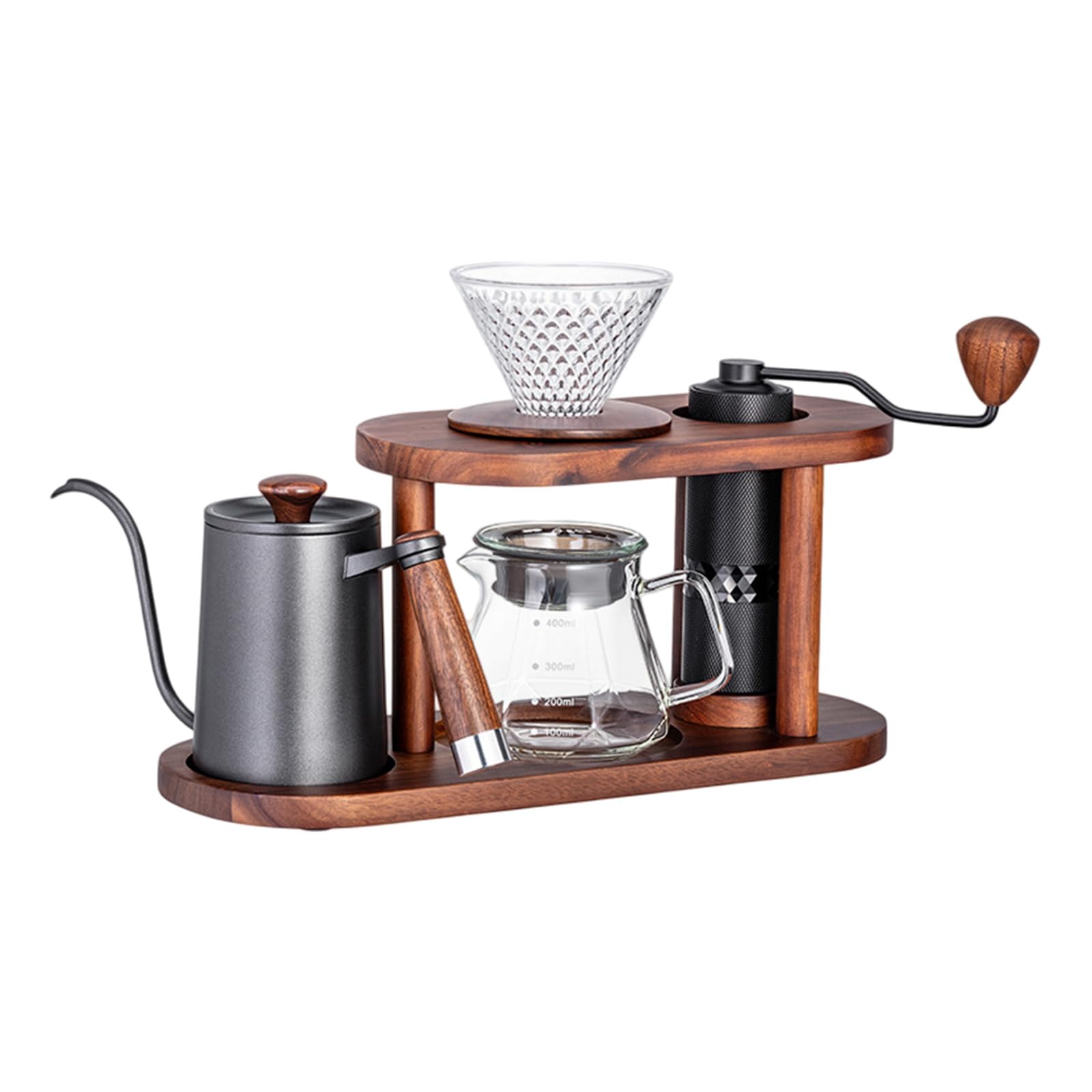 Tsophreniq Simple Hand Dripper Coffee Brewer Set in Natural Wood and Glass Accessories for Small Kitchens Hand Dripper Set