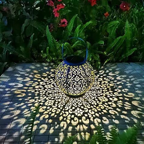 Solar Large Lantern Outdoor Hanging Lights Metal Decorative Garden Lights Waterproof Table Lamp for Patio, Courtyard, Party Decorations (1 Pack, Teal Blue) Cover