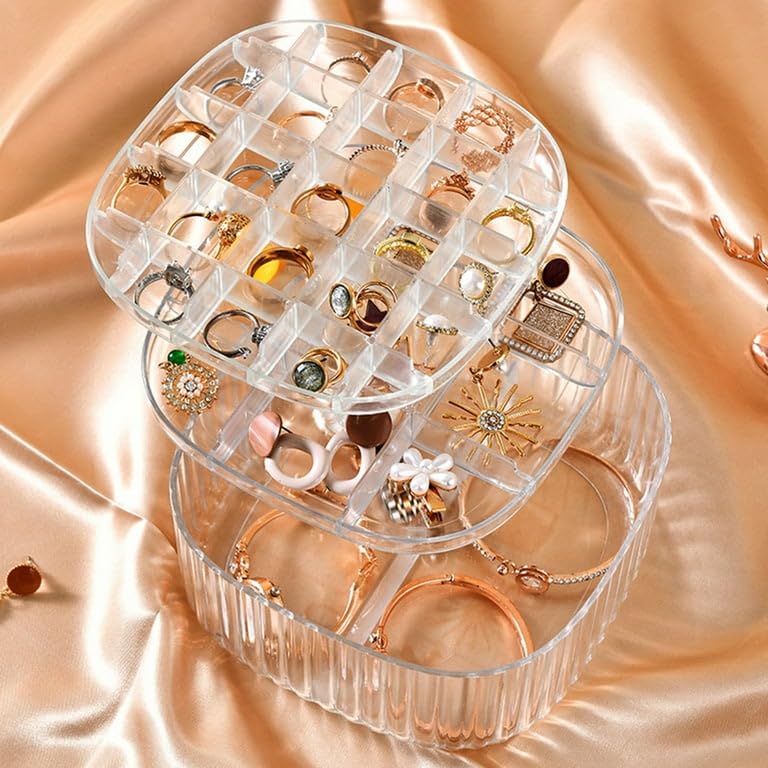 Blue & Green Jewelry Organizer Box, Acrylic Jewelry Box with 3Compartment Tray, Clear Display Storage Box for Rings Bracelet Necklaces, 3 Layer Travel Jewelry Case Gift for Women Girls (White)