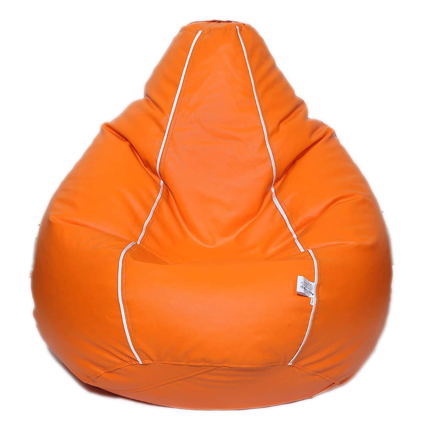 Cloud TechnoLeatherette Tear Drop Bean Bag Cover Without Beans (Orange with White Striped, XXXL)