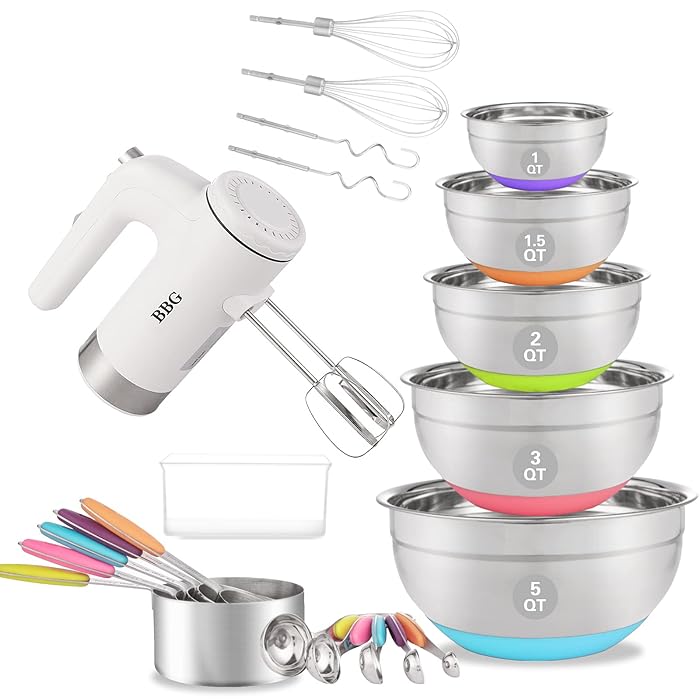 Buy BBG Electric Hand Mixer Mixing Bowls Set, 400W Hand Mixer with
