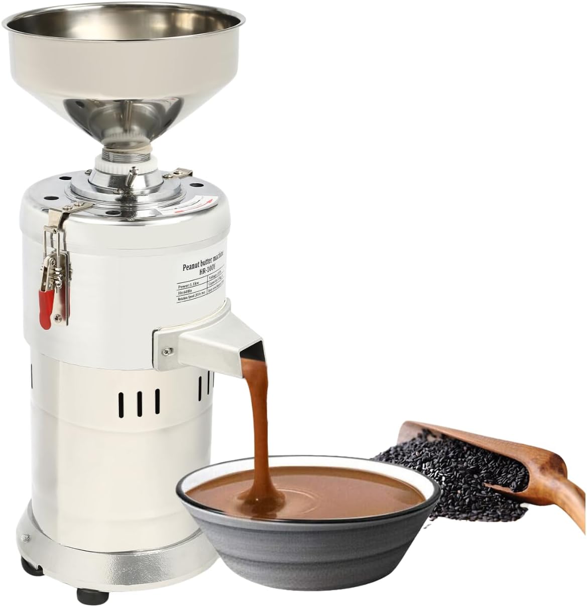 1100W Peanut Butter Machine, 33lbs/h Commercial Nut Butter machine for Soy Milk, Sesame Paste, Almond, Cashew, Stainless Steel & Aluminum Electric Grinding Maker