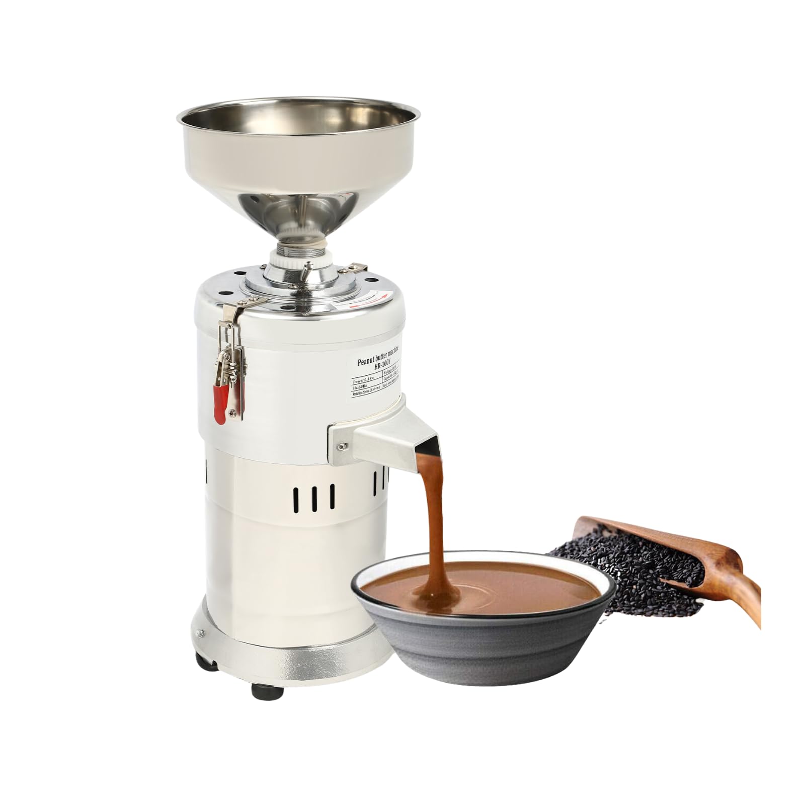 1100W Peanut Butter Machine, 33lbs/h Commercial Nut Butter machine for Soy Milk, Sesame Paste, Almond, Cashew, Stainless Steel & Aluminum Electric Grinding Maker