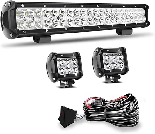 DOT - Barra de luz LED curvada de 52 pulgadas 5D + 20 pulgadas 5D barra de luz LED + 4 cápsulas de cubo LED de 4 pulgadas con kits de cableado para