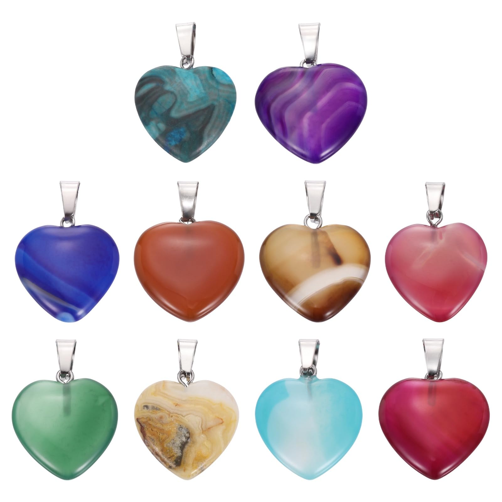 sourcing map 10 Pcs Heart Stone Pendants Natural Crystal 20mm 10 Colors