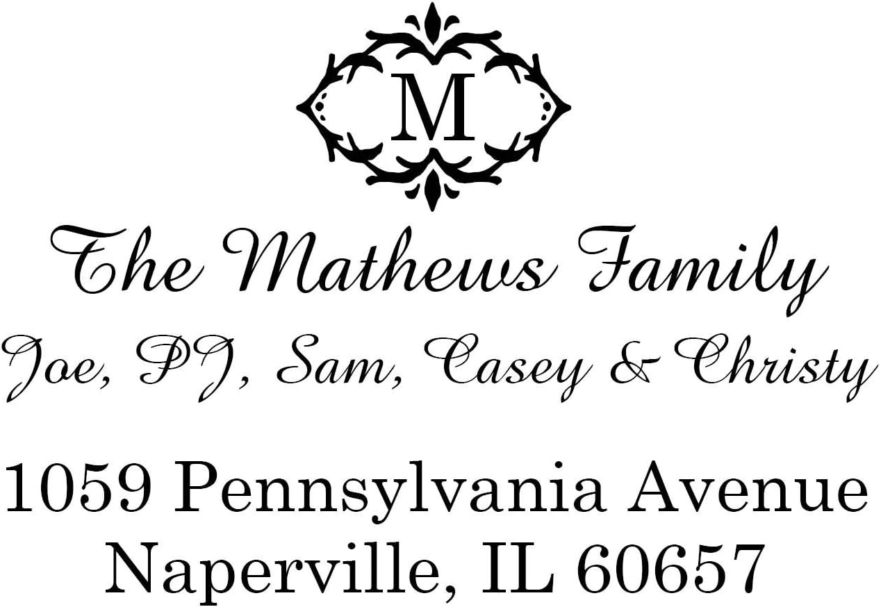Personalized Designer Series Monogram and Family Name Custom Pre Inked Address Stamp