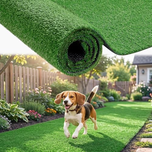 RizzLeaf 6.5 FT x 10 FT Artificial Grass Turf - 0.4' Pile Height Extra Long Realistic Fake Grass Rolls with Drainage Holes, Outdoor Indoor Landscape Lawn Carpet Rug for Patio, Balcony