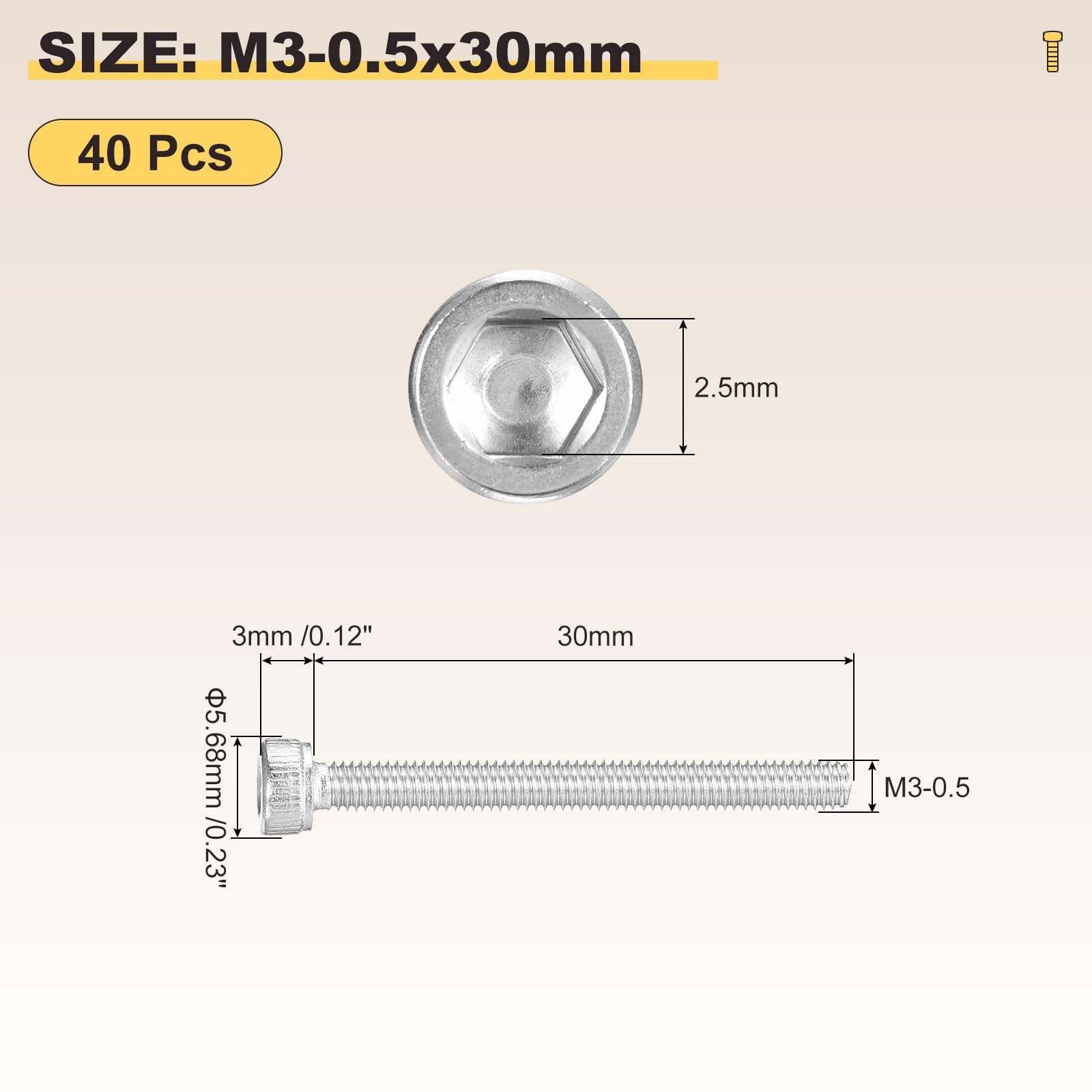 METALLIXITY Socket Head Cap Screw(M3-0.5x30mm)40Pcs, 304 Stainless Steel Allen Socket Drive Metric - Image 2