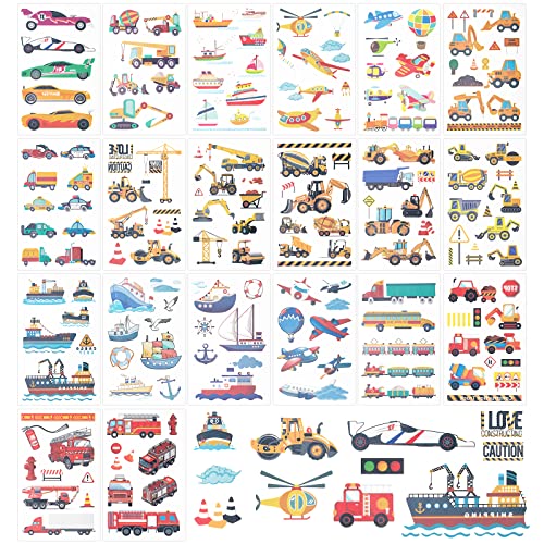 20 Blätter Tattoos zum aufkleben Fahrzeug 12*7,5 cm als Mitgebsel Sticker Fahrzeuge mit Hautfreundliche Temporäre Tattoo Geburtstag für Jungen Mädchen Frauen Männer Cover