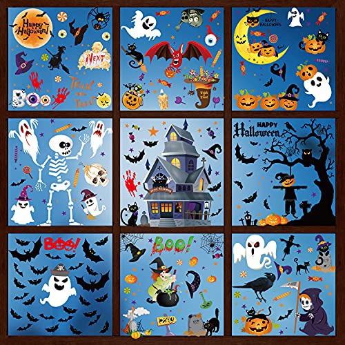 HYUET Pegatina Ventana de Halloween Decoración Pegatina Etiqueta Ventana Calcomanías de Murciélago Araña Telaraña Brujas Parca para Decoración Deco Fiesta de Halloween Puerta Vinilo Cover