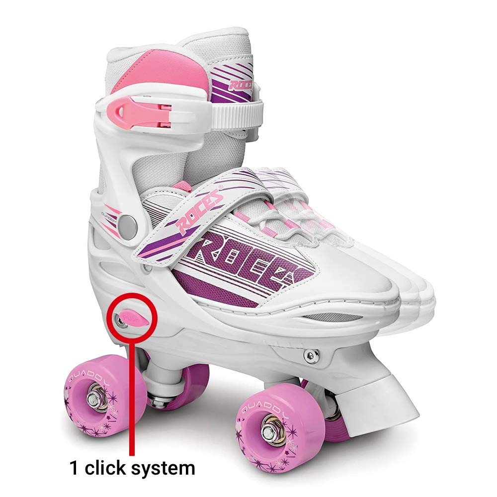 Roces Quaddy Girl Patins à Roulettes pour Fille, Taille Réglable, Enfant Quad Roller Skates, Blanc Rose