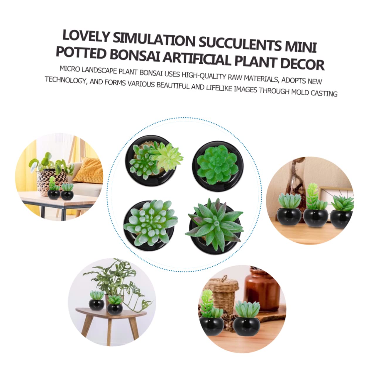 4stücke Künstlicher Mini-Bonsai Künstliche Sukkulenten Künstliche Topfpflanze Grünpflanze Als Dekoration Tischdekoration Für Zuhause Und Büro