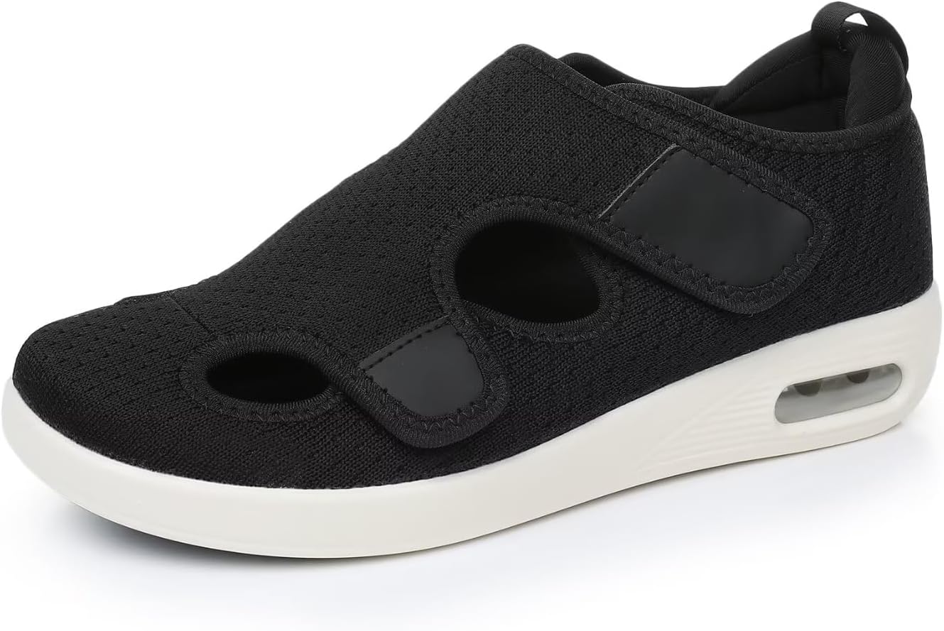 Extra Wide Diabetic Sandals for Men & Women - Adjustable Strap Air Cushion Walking Sandals, Breathable Non-Slip Diabetic Shoes for Swollen Feet, Sensitive Skin & Neuropathy, Indoor Outdoor Orthopedic Sandals